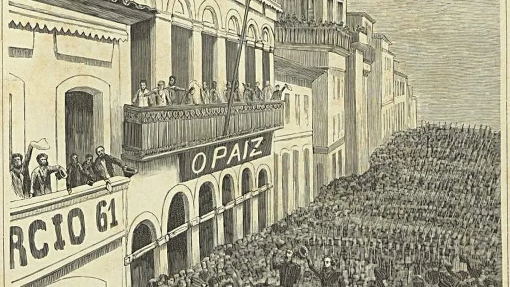 Proclamação da República. Ovação popular ao General Deodoro da Fonseca e Bucayuva, na Rua do Ouvidor