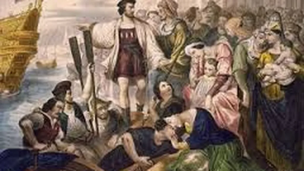 Imagem branco europeu chega a america do artigo Igreja na América Latina: A conquista e exploração da América Colonial