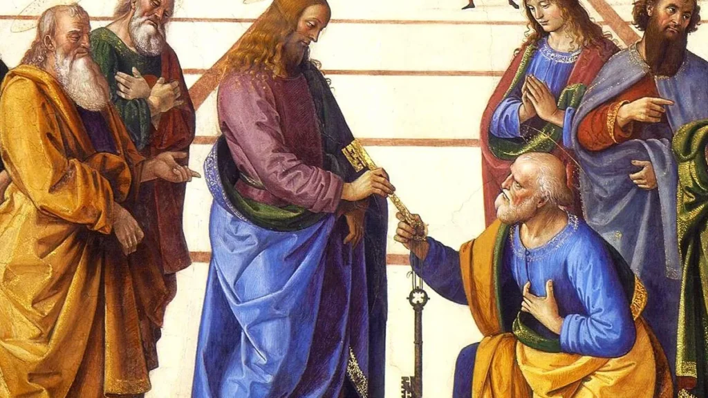 Imagem Jesus entrega a Pedro as chaves do ceu do artigo Cátedra de Pedro: princípio petrino da Igreja