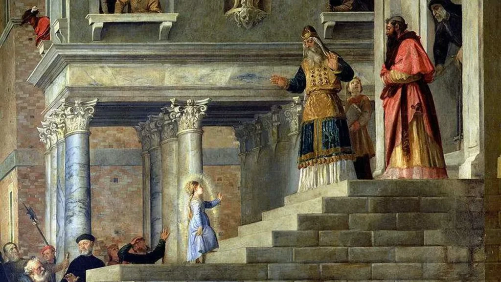Imagem Apresentacao de Maria no Templo subindo as escadas do templo do artigo 21 de novembro: o mistério da Apresentação de Maria no Templo