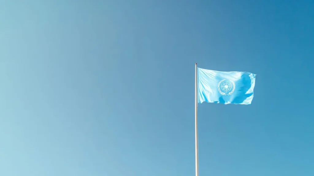 Imagem bandeira da onu sobre ceu azul do artigo ONU: a agenda 2030 para o desenvolvimento sustentável (II)