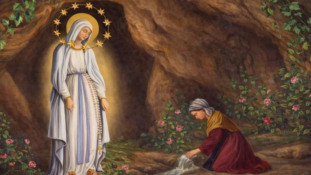 Imagem nossa senhora de lourdes e santa bernadette do artigo Lourdes: linda história das aparições à jovem Bernadette