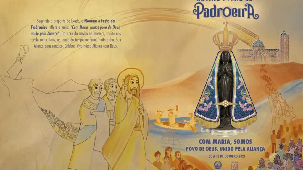 Imagem Capa e contra capa livro da Novena e Festa da Padroeira 2021 do artigo O que aprender com a arte do livro da Novena e Festa da Padroeira 2021