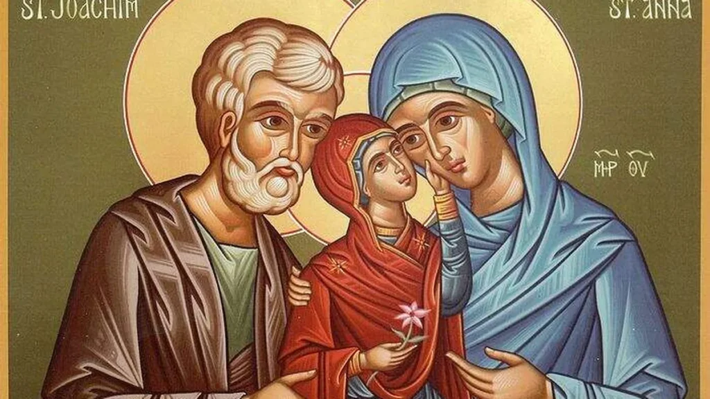 Imagem icone de Santana e Sao Joaquim com Nossa Senhora do artigo Oração para receber paz espiritual na Festa da Natividade de Maria