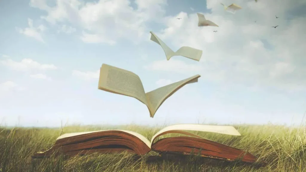 Imagem livro sobre a grama com partes se desprendendo do artigo Dia do Poeta: confira dois poemas de santos da Igreja