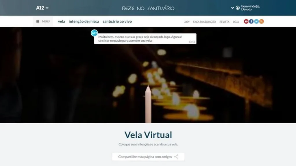 Imagem Reze o Santuario Vela Virtual do artigo Quer acender uma vela virtual no Santuário de Aparecida? Saiba como!