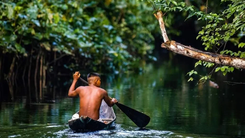 Imagem indio numa canoa navegando no rio do artigo CNBB divulga nota de solidariedade ao povo Yanomami