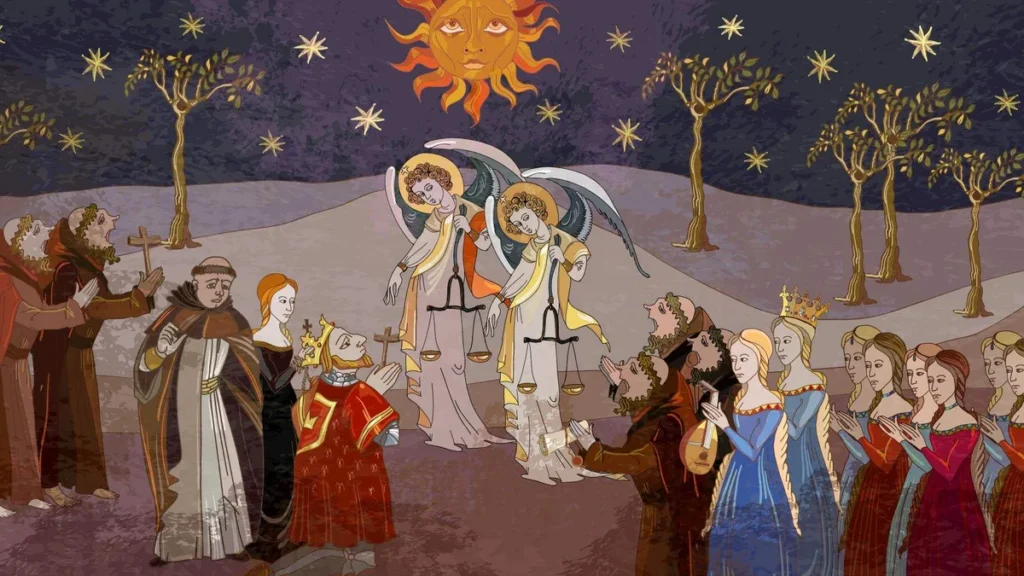 A religiosidade na idade média, representada pelas cruzadas, imagens em vitrais e a presença de reis