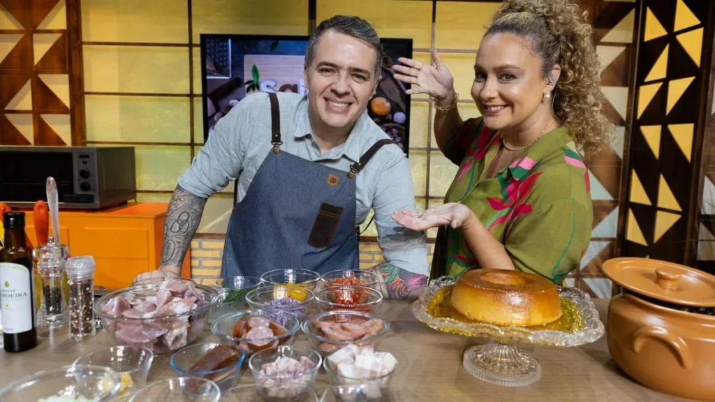 Imagem Bianca Laua e Chef Leonardo Roncon do artigo “Sabor de Vida" da TV Aparecida inicia Nova Temporada