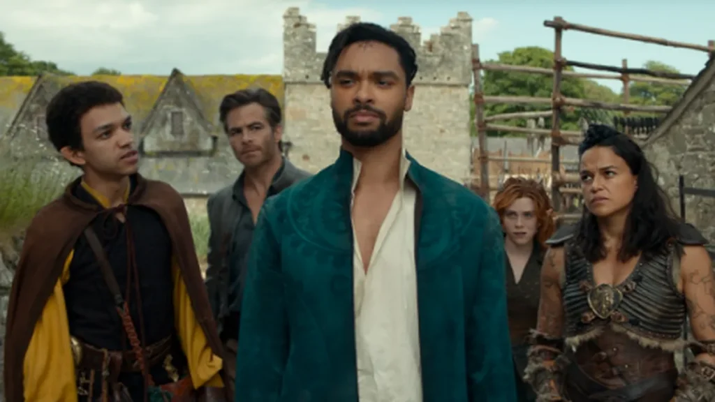 Cena do filme "Dungeons & Dragons" com Chris Pine, Justice Smith, Michelle Rodriguez, Regé-Jean Page, Sophia Lillis