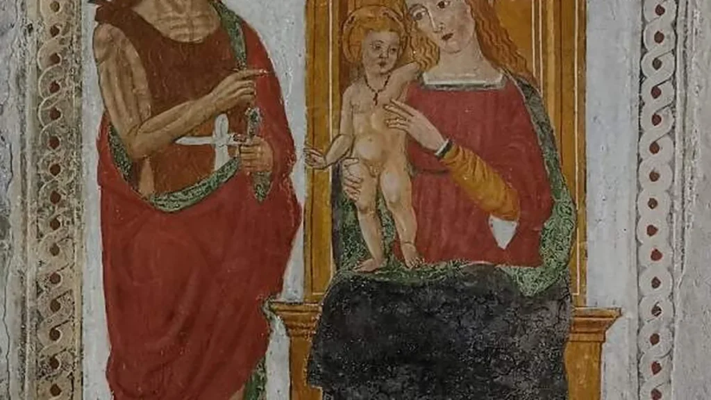 Afresco representa São João Batista e a Virgem Maria na Chiesa di San Giovanni em Torno, na Itália