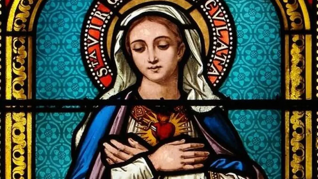 Imagem do Sagrado Coração de Maria em Vitral