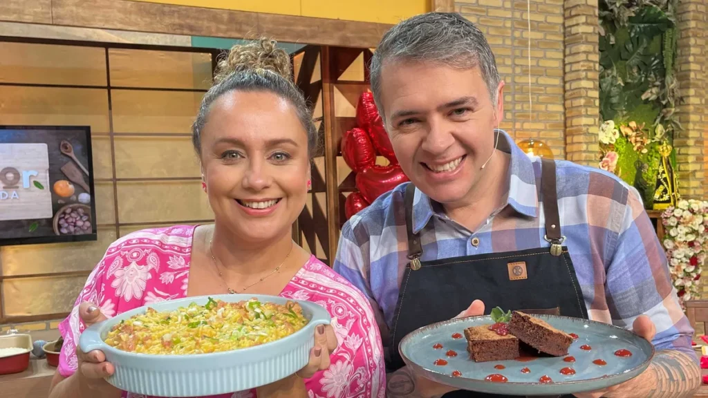 Apresentadores Bianca Láua e Chef Leonardo Roncon