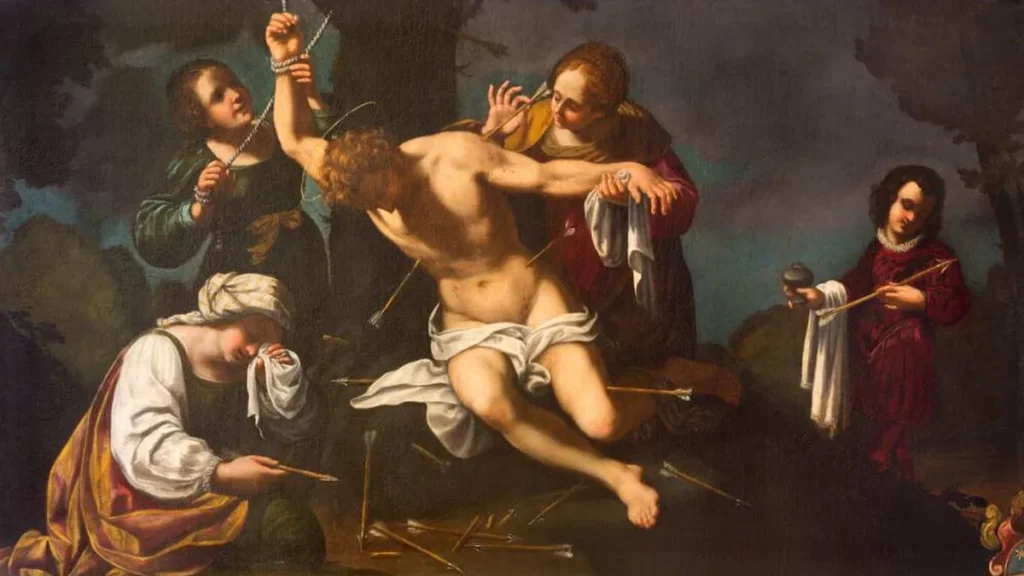 Imagem a morte de Sao Sebastiao e o resgate de seu corpo por Santa Irene e Santa Luciana do artigo Conheça a santa que resgatou o corpo de São Sebastião