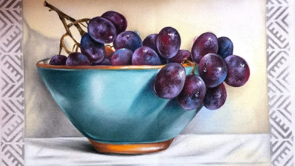 Imagem pintura uvas do artigo Tigela com Uvas (Pintura em tecido) - Faça Você Mesmo