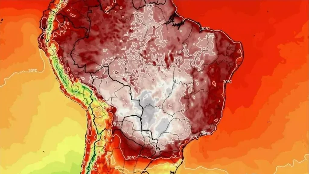 Imagem Bolha de calor Brasil do artigo Inmet emite alerta de nível laranja sobre onda de calor no Brasil