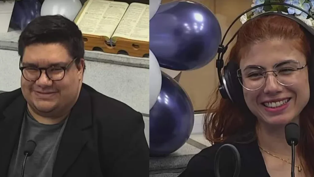 José Eduardo e Gaby Pedroso durante especial da Semana de Aniversário da Rede Aparecida de Rádio