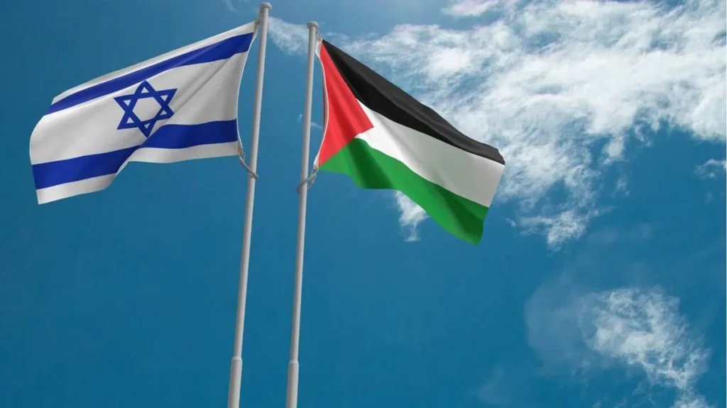 Imagem Bandeiras Israel e Palestina do artigo Conflito entre Israel e palestinos: uma guerra que não tem fim