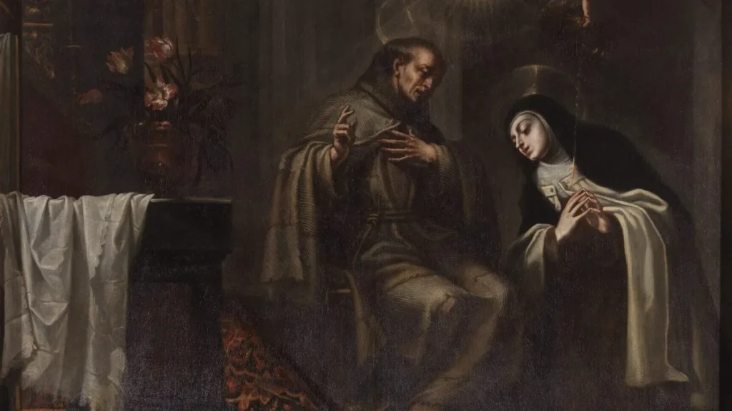 Imagem Sao Pedro de Alcantara confessando santa teresa do artigo Conheça o Santo padroeiro do Brasil e confessor de Santa Teresa D’ Ávila
