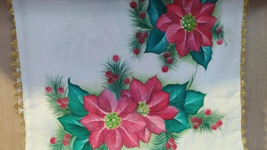 Imagem pintura em tecido do artigo Flor de natal no caminho de mesa (Pintura em tecido) - Faça Você Mesmo