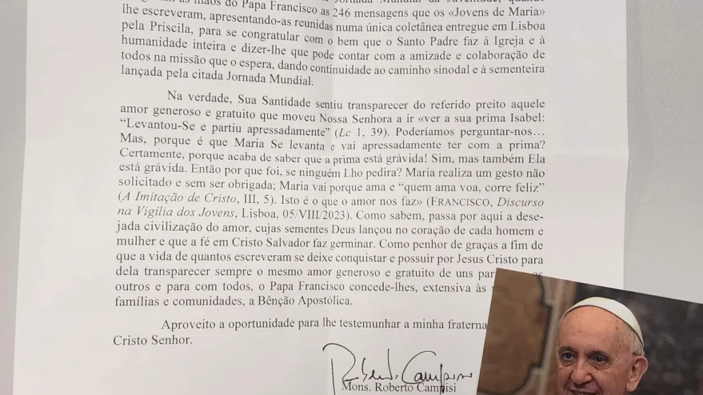 Imagem Intencoes Papa Francisco do artigo Papa Francisco recebe as mensagens dos Jovens de Maria!