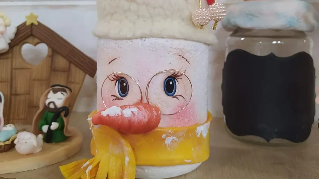 Imagem pote boneco de neve do artigo Pote Boneco de Neve em biscuit - Faça Você Mesmo