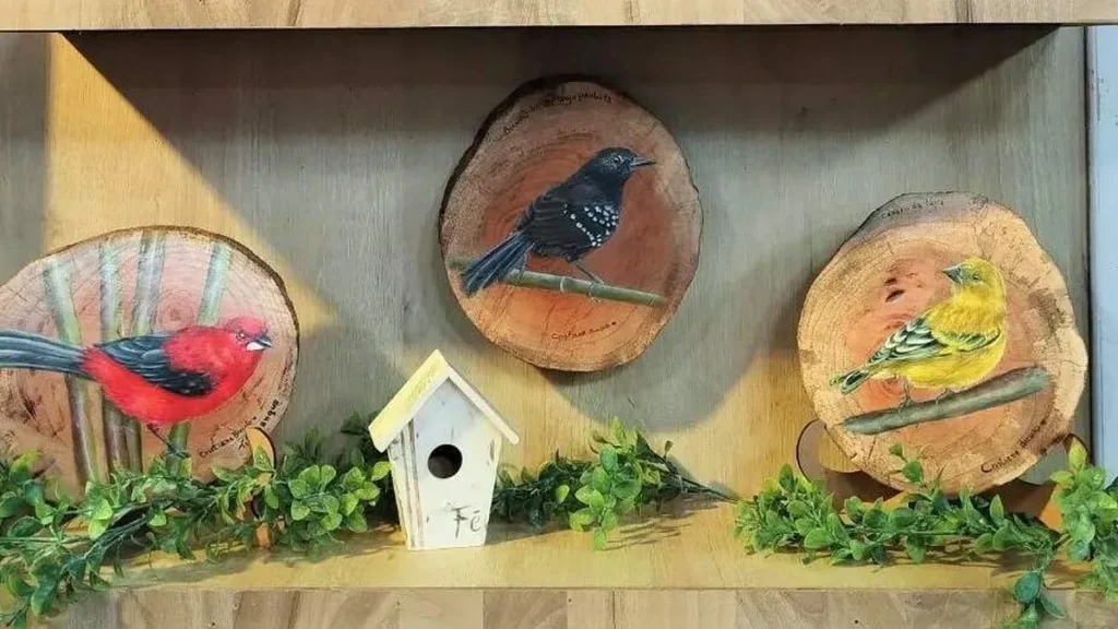 Imagem pintura passaro do artigo Pássaro na bolacha de madeira (Pintura científica) - Faça Você Mesmo