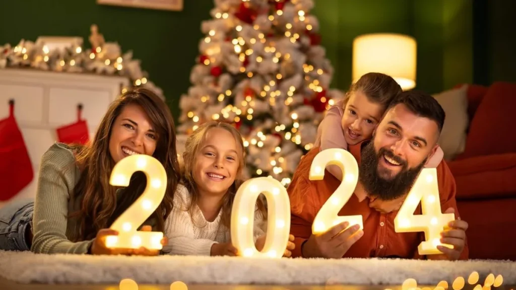 Imagem Familia desejando feliz 2024 do artigo Músicas para começar bem o seu Ano Novo
