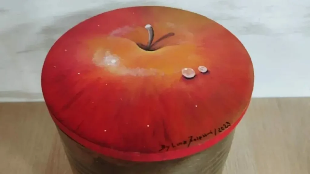 Imagem tampa pintura maca do artigo Tampa de pote com Pintura Decorativa de Maçã - Faça Você Mesmo