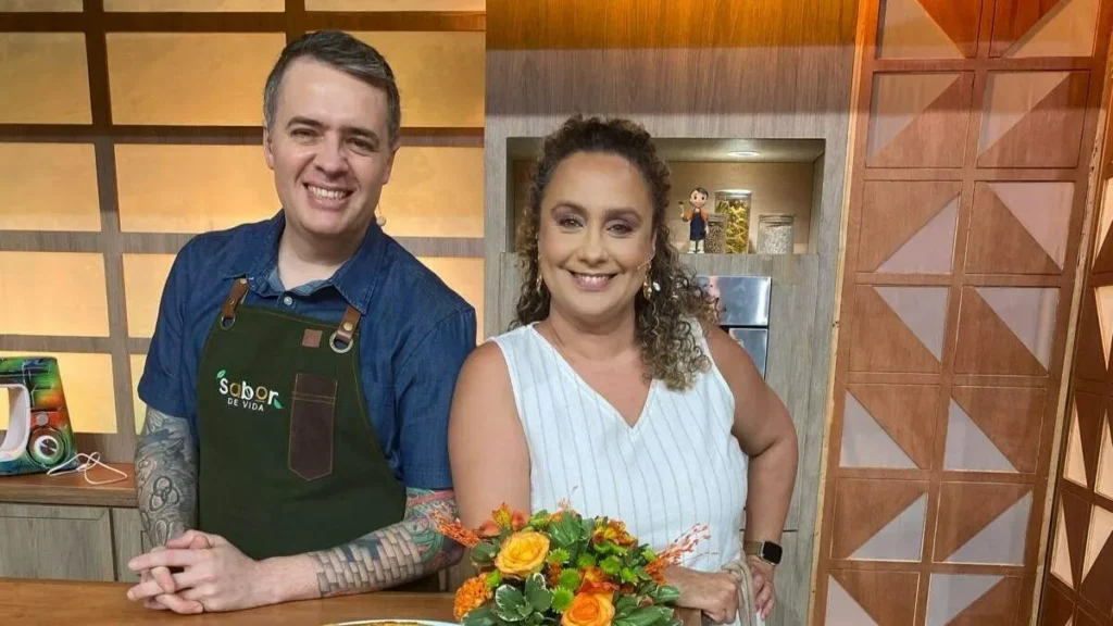Imagem 1 Bianca Laua e chef leonardo roncon sabor de vida do artigo Chef Leo Roncon ensina um Bolo de Maçã Alemão no “Sabor de Vida”