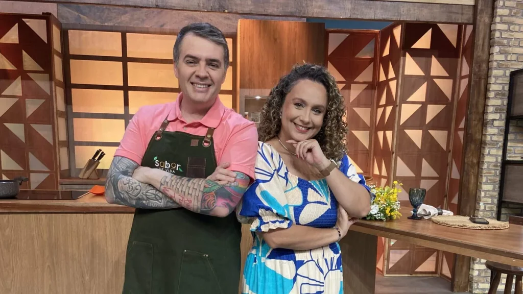 Imagem 1 Bianca Laua e chf Leonardo Roncon destaque do artigo Chef Leo Roncon ensina a fazer Banana à Milanesa no “Sabor de Vida”