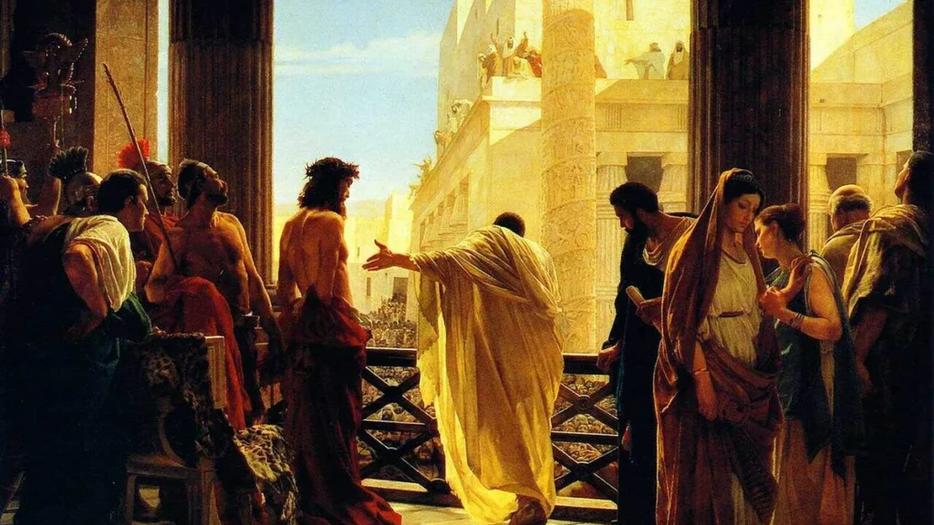 Imagem pintura representando a apresentacao de Jesus Cristo por Pilatos a populacao de Jerusalem do artigo Quem foi Pôncio Pilatos e qual foi o seu destino após o julgamento de Jesus?