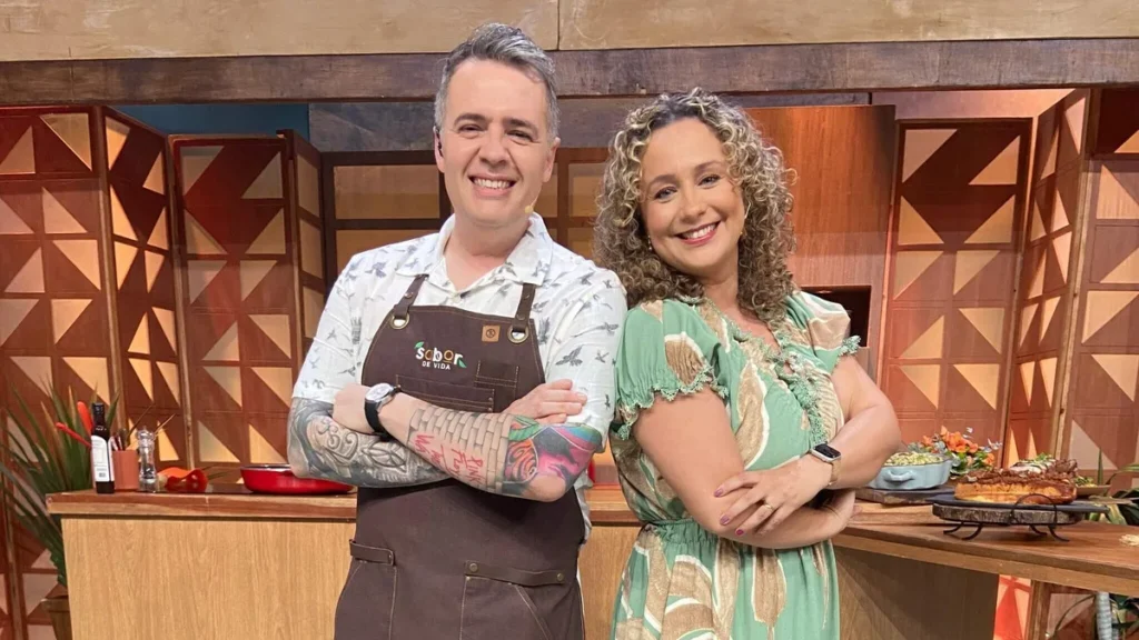 Imagem 1 Bianca laua e chef leonardo roncon sabor de vida do artigo Arroz, brócolis e bacon se unem na culinária do “Sabor de Vida”