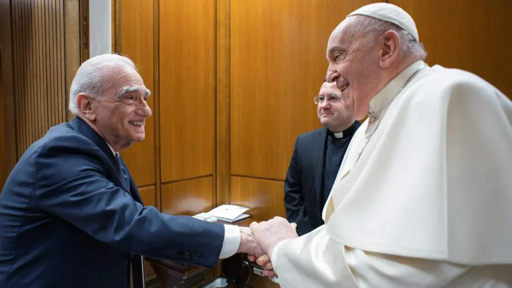 Imagem Martin Scorcese e Papa Francisco do artigo Scorsese reascende ao cinema católico com uma nova visão