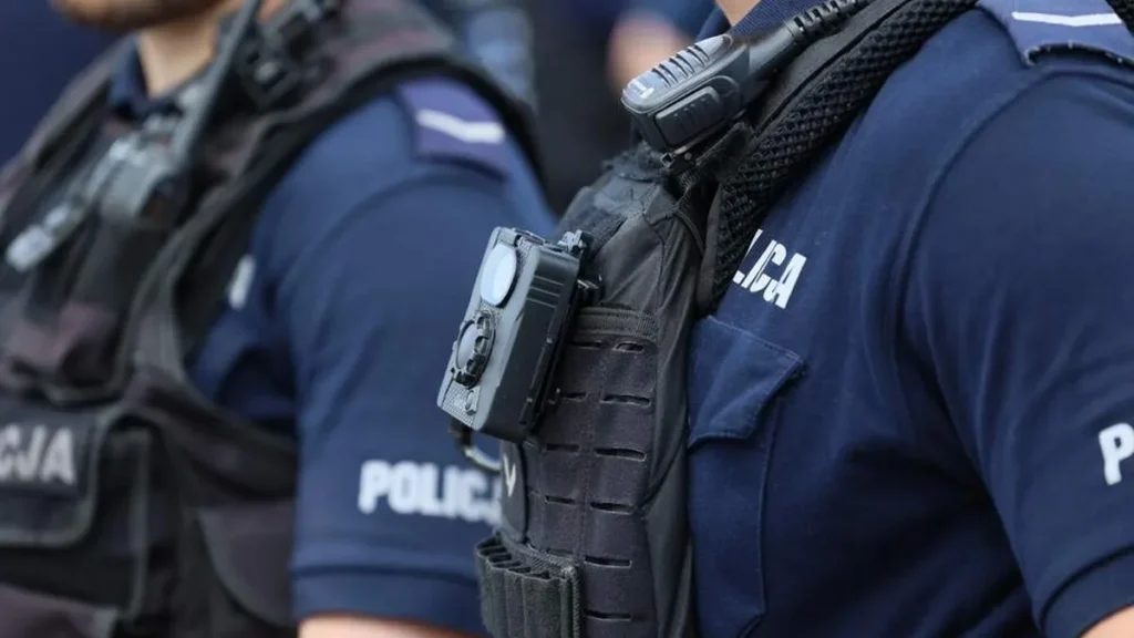 Policial com câmera no uniforme