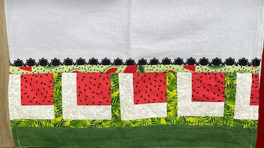 Imagem barrado em patchwork faca voce mesmo do artigo Barrado Melancia em Log Cabin - Faça Você Mesmo