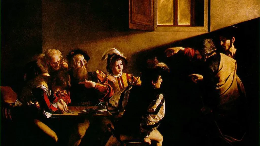 Imagem o chamado a vocacao de Sao Mateus pintura de Caravaggio do artigo Chamados a sair da zona de conforto: as lições do chamado de Mateus