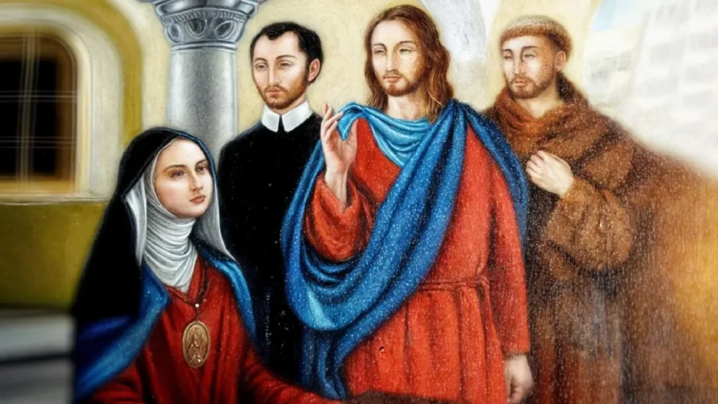 Imagem Beata Maria Celeste Crostarosa Jesus Santo Afonso e Sao Francisco do artigo A visão da Beata Celeste com São Francisco, Santo Afonso e Jesus Cristo