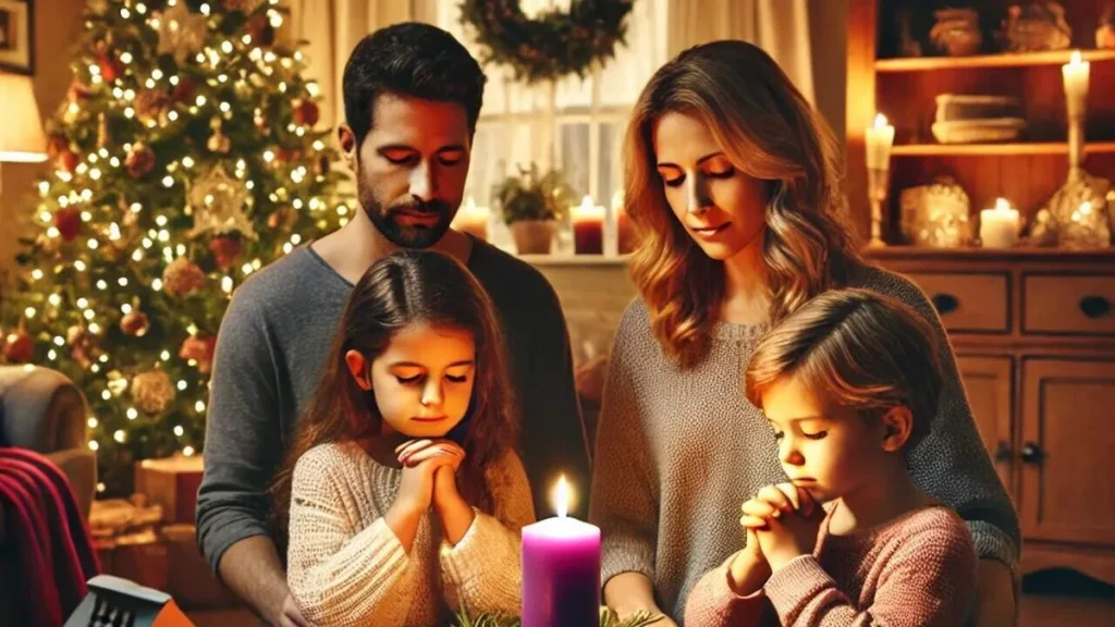 Imagem Familia rezando no advento 2 do artigo Celebre em família a primeira semana do Advento