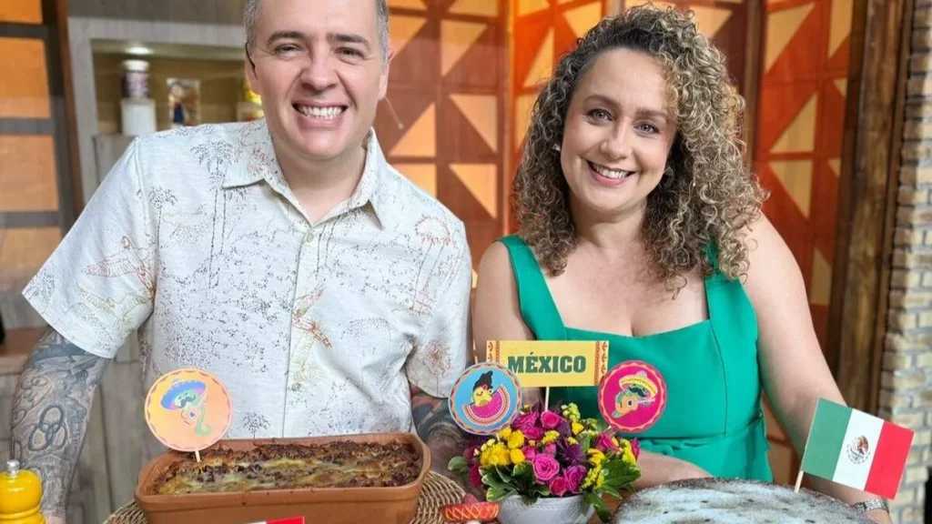 Imagem Bianca Laua e chef Leo Roncon sabor de vida do artigo Chef Leo Roncon ensina um maravilhoso Bolo Tres Leches no “Sabor de Vida”