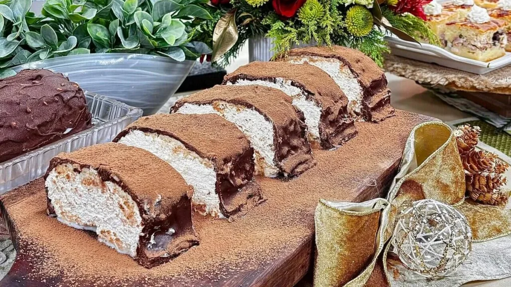 Imagem rocambole de bolacha champanhe santa receita do artigo Rocambole de Bolacha Champanhe - Santa Receita