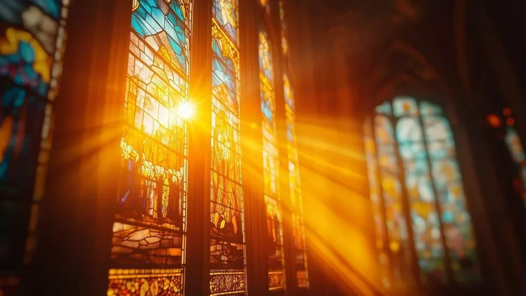 Imagem uma janela de vidro manchado de uma igreja do artigo Dogmas da Igreja: a ressurreição dos mortos no último dia
