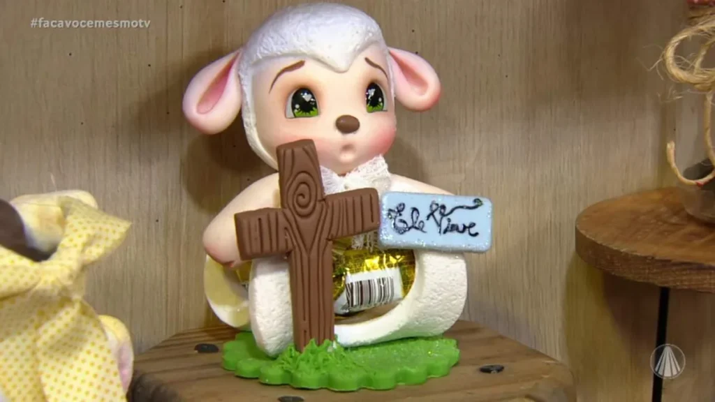 Imagem Porta bombom de ovelha em biscuit do artigo Porta Bombom Ovelhinha – Faça Você Mesmo