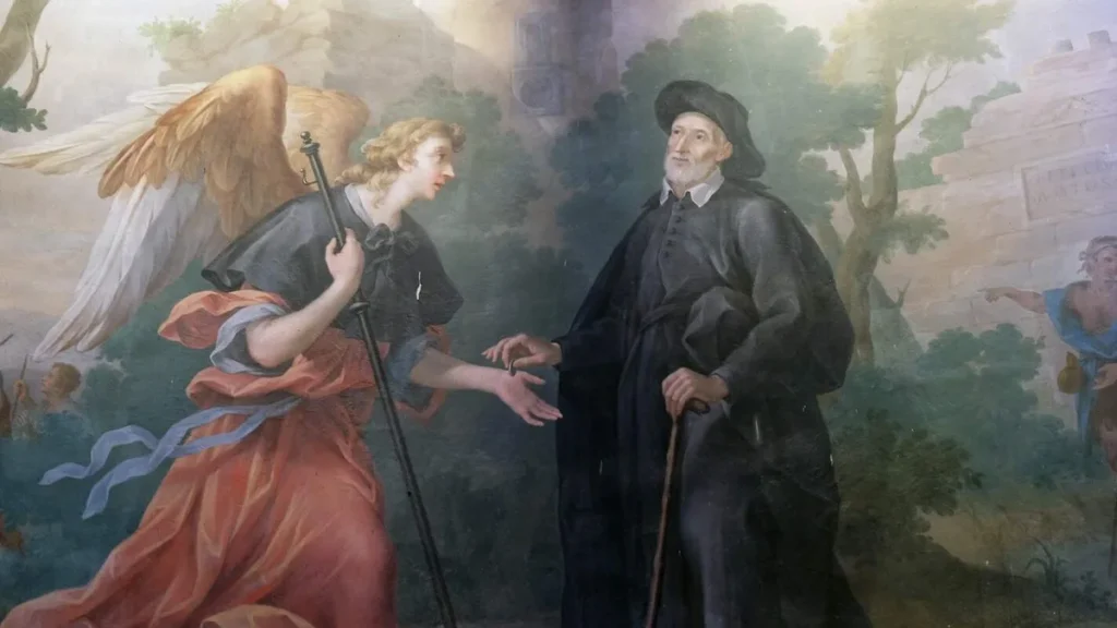 Imagem arte de sao filipe neri e um anjo do artigo São Filipe Néri e seu coração dilatado de amor