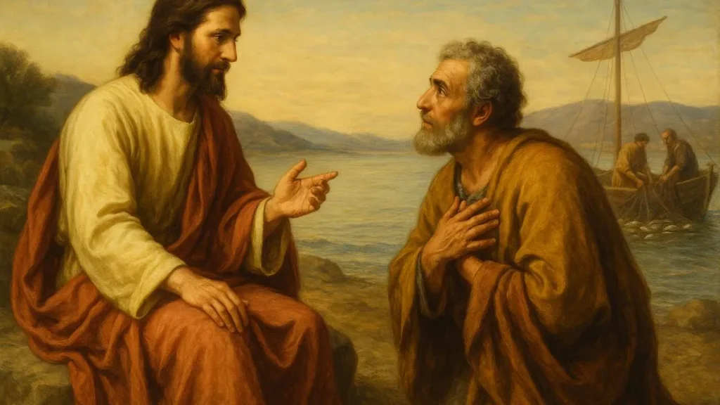 Imagem Jesus e Pedro apostolo do artigo O encontro com o ressuscitado e a cura do coração de Pedro