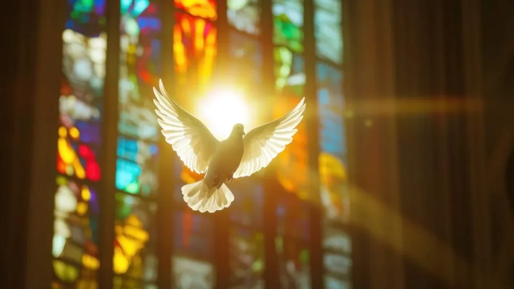 Imagem Pomba do Espirito Santo no vitral do artigo Como receber os dons do Espírito Santo?