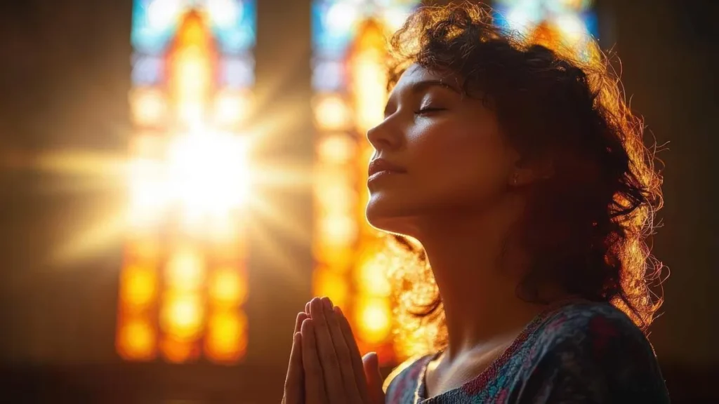 Imagem Mulher rezando na igreja do artigo Reflexão semanal: o espírito edifica a Igreja