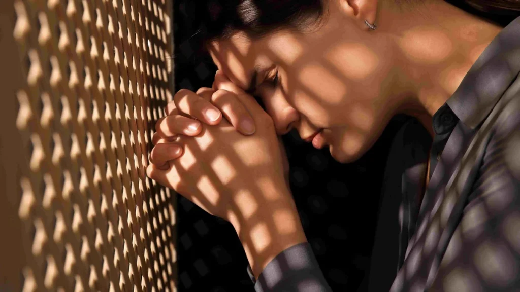 Imagem mulher confessando pecados do artigo Existe pecado que Deus não perdoa?