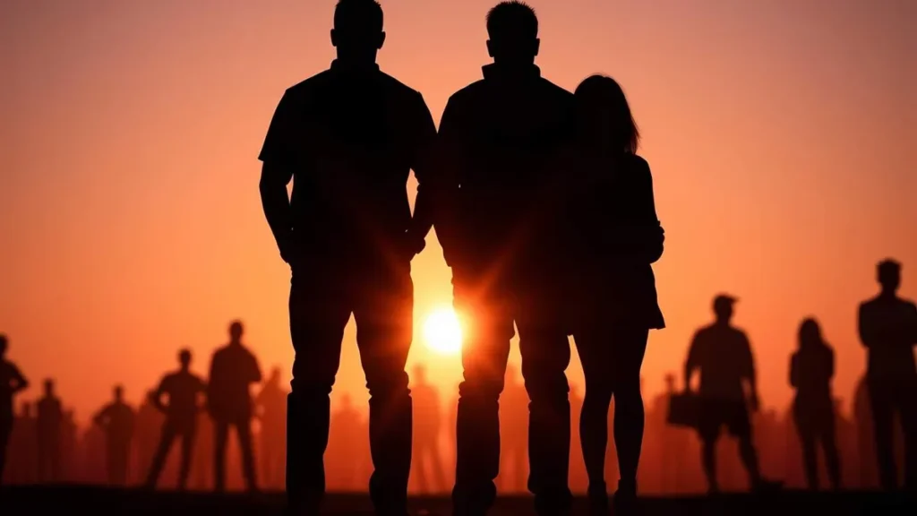 Imagem homens e mulheres olhando o por do sol do artigo Papa convida à oração por fraternidade nas sociedades em conflito