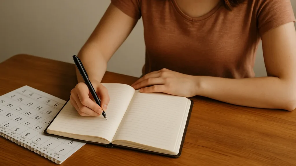 Imagem mulher fazendo anotacoes na agenda do artigo Metade do ano: tempo de renovar os propósitos com fé e esperança